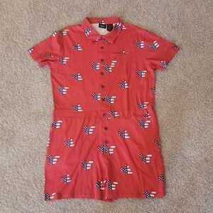 Disney Unisex Americana Shorts Shortall One Piece Romper Red/White/Blue Large L